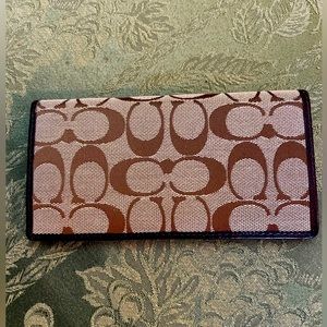 Coach Signature C Canvas Leather Brown Checkbook Cover wallet- Like new